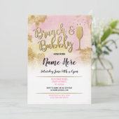 Brunch & Bubbly Pink Gold Brautparty Einladung (Stehend Vorderseite)
