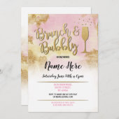 Brunch & Bubbly Pink Gold Brautparty Einladung (Vorne/Hinten)