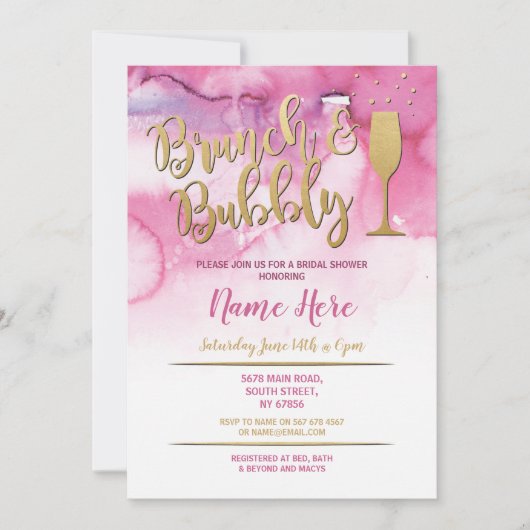 Brunch & Bubbly Pink Gold Brautparty Einladung (Vorderseite)