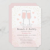 Brunch & Bubbly Pink Gold Champagner Brautparty Einladung (Vorne/Hinten)