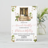 Brunch & Bubbly, Pink & Green Rose, Brautparty Einladung (Stehend Vorderseite)
