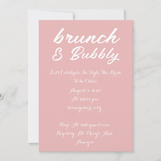 BRUNCH & BUBBLY PINKBRIDAL SHOWAL EINLADENPINK EINLADUNG (Vorderseite)