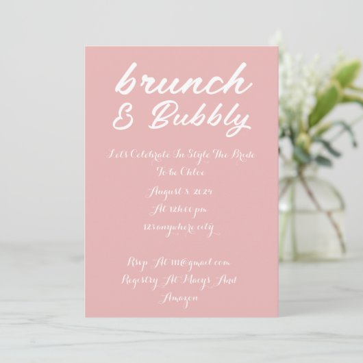 BRUNCH & BUBBLY PINKBRIDAL SHOWAL EINLADENPINK EINLADUNG (Stehend Vorderseite)
