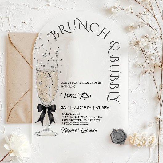 Brunch & Bubbly Prosecco Bow Brautparty Acryleinladungen