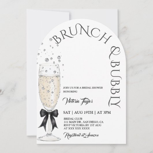 Brunch & Bubbly Prosecco Bow Brautparty Einladung (Vorderseite)