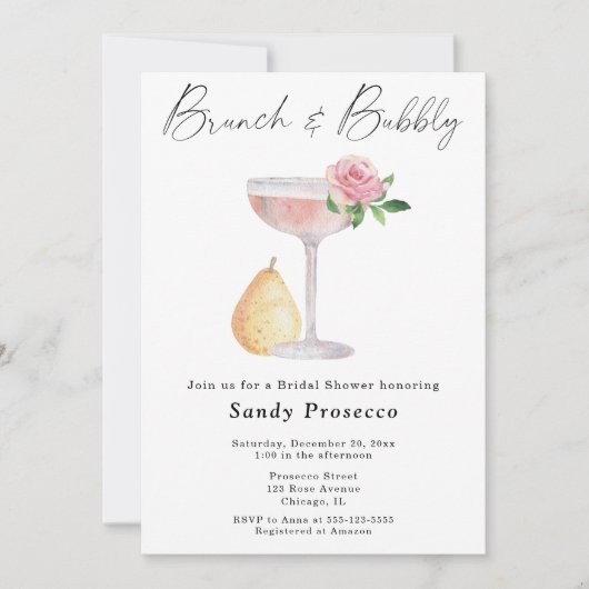 Brunch & Bubbly - Prosecco-Brautparty Einladung (Vorderseite)