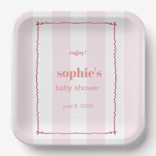 Brunch & Bubbly Red und Rosa Retro Wavy Pappteller (Vorderseite)