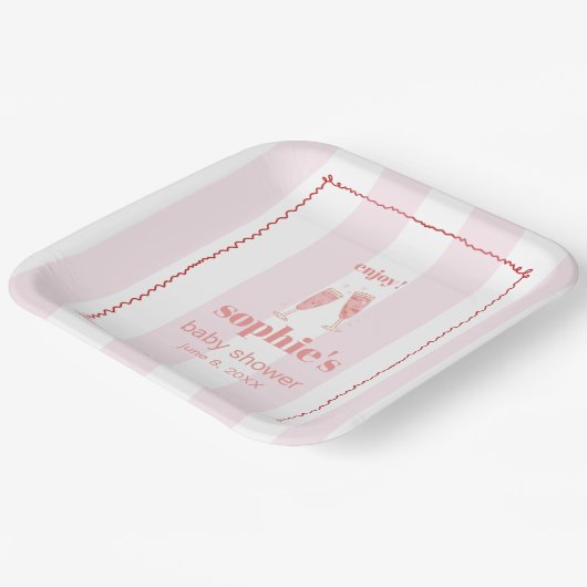 Brunch & Bubbly Red und Rosa Retro Wavy Pappteller (Gewinkelt)