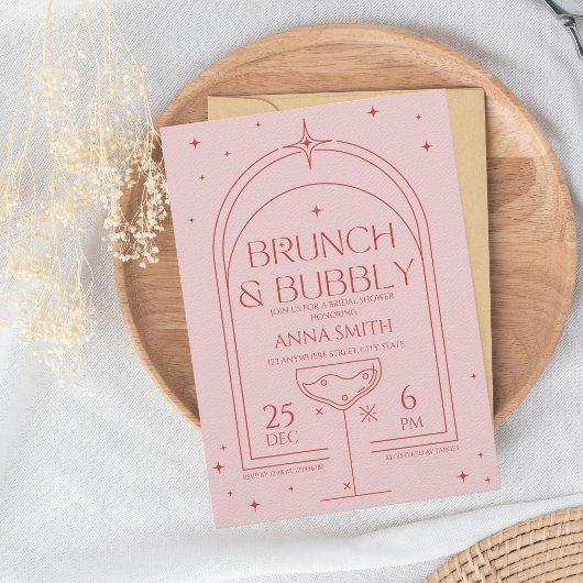 Brunch & Bubbly Retro Rosa Brautparty Einladung