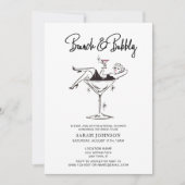 Brunch & Bubbly Retro Rosa Champagner Brautparty Einladung (Vorderseite)