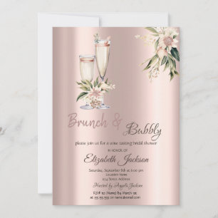 Brunch & Bubbly Rosa Blumen Tropfen Brautparty Einladung