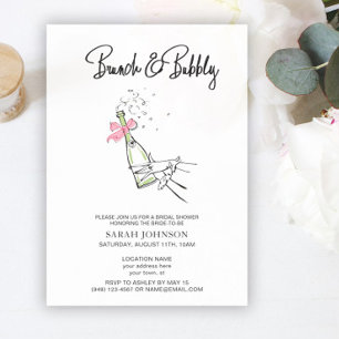 Brunch & Bubbly Rosa Schleife Champagner Junggesel Einladung