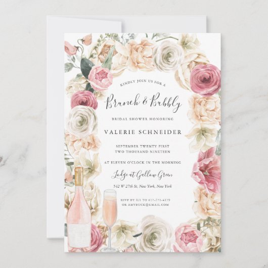 Brunch & Bubbly | Rosé-Brautparty Einladung (Vorderseite)