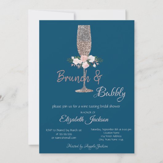 Brunch & Bubbly Rose Gold Brautparty Einladung (Vorderseite)