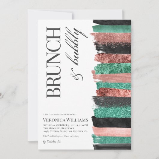 Brunch & Bubbly Rose Gold Bridal Dusche Einladung (Vorderseite)