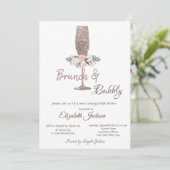 Brunch & Bubbly Rose Gold Glitzer Brautparty Einladung (Stehend Vorderseite)