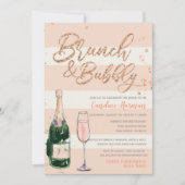 Brunch & Bubbly Rose Gold Glitzer Brautparty Einladung (Vorderseite)