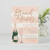 Brunch & Bubbly Rose Gold Glitzer Brautparty Einladung (Stehend Vorderseite)