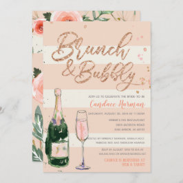Brunch & Bubbly Rose Gold Glitzer Brautparty Einladung