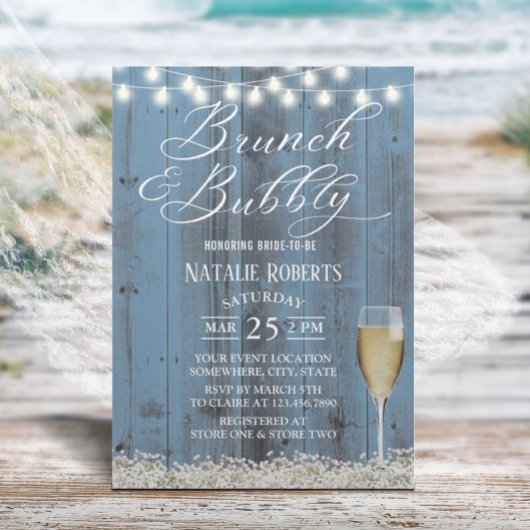 Brunch & Bubbly Rustic Dusty Blue Brautparty Einladung