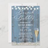 Brunch & Bubbly Rustic Dusty Blue Brautparty Einladung (Vorderseite)