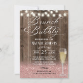 Brunch Bubbly Rustic Rose Gold Barren Brautparty Einladung (Vorderseite)