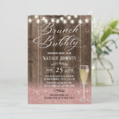 Brunch Bubbly Rustic Rose Gold Barren Brautparty Einladung (Stehend Vorderseite)