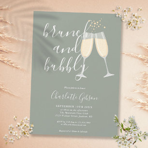 Brunch Bubbly Schrift Hochzeitsdusche Sagegrün Einladung