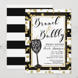 Brunch & Bubbly Schwarz-weiß Stripes Gold Confetti Einladung
