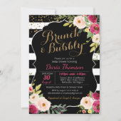 Brunch & Bubbly Schwarz-weiße Rosa Dusche mit Blum Einladung (Vorderseite)