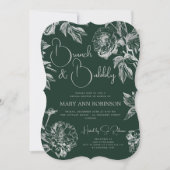 BRUNCH BUBBLY Silver Floral Brautparty Emerald Einladung (Vorderseite)