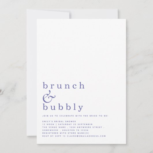 Brunch Bubbly Simple Blue Brautparty Einladung (Vorderseite)