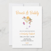 Brunch Bubbly Spring Floral Champagne Baby Dusche Einladung (Vorderseite)