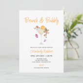Brunch Bubbly Spring Floral Champagne Baby Dusche Einladung (Stehend Vorderseite)