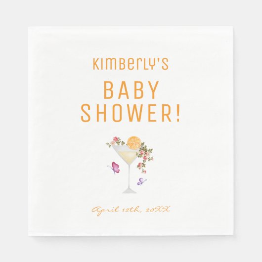 Brunch Bubbly Spring Floral Champagne Baby Dusche Serviette (Vorderseite)