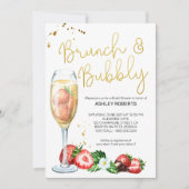 Brunch Bubbly Strawberries Champagne Brautparty Einladung (Vorderseite)