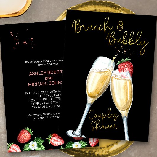 Brunch Bubbly Strawberry Champagner Couples Dusche Einladung