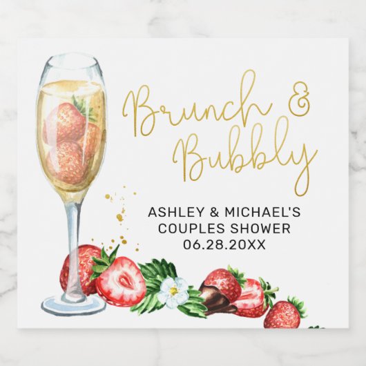 Brunch & Bubbly Strawberry Sparkling Weinglas Schaumweinetikett (Einzelnes Label)