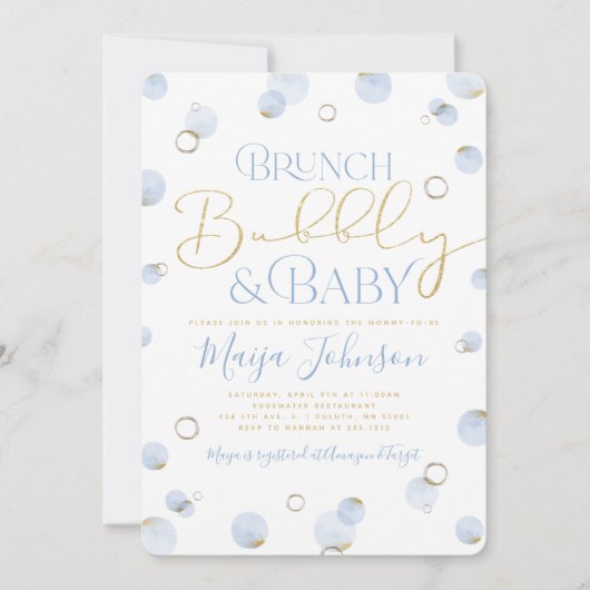 Brunch Bubbly und Baby Shower Einladung (Vorderseite)