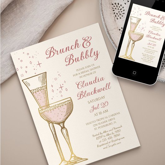 Brunch Bubbly Vintag Bridal Dusche Einladung