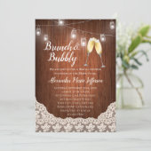 Brunch Bubbly Vintag String Lights Brautparty Einladung (Stehend Vorderseite)