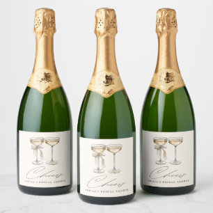 Brunch & Bubbly Wasserfarben Champagner Brautparty Schaumweinetikett