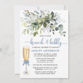 Brunch Bubbly Watercolor Greenery Dusty Blue Einladung (Vorderseite)