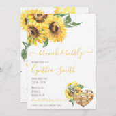 Brunch & Bubbly Watercolor Sonnenblumen Brautparty Einladung (Vorne/Hinten)
