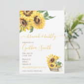 Brunch & Bubbly Watercolor Sonnenblumen Brautparty Einladung (Stehend Vorderseite)