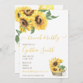 Brunch & Bubbly Watercolor Sonnenblumen Brautparty Einladung (Vorne/Hinten)
