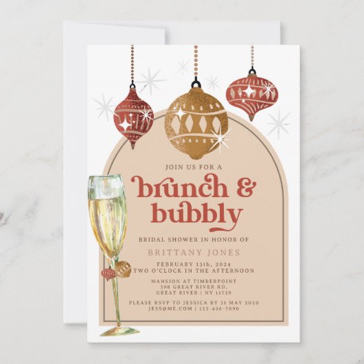 Brunch & Bubbly Weihnachts-Brautparty Einladung (Vorderseite)