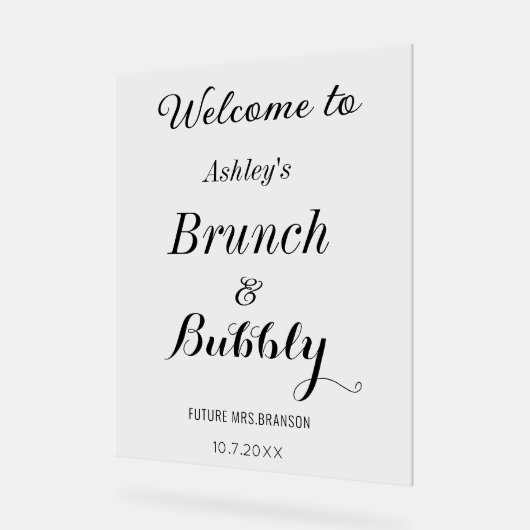 Brunch Bubbly Willkommen Schwarz-weiß Acrylschild (Winkel)