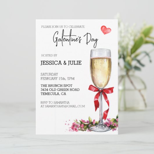 Brunch Champagne zum Galentinstag Einladung (Stehend Vorderseite)