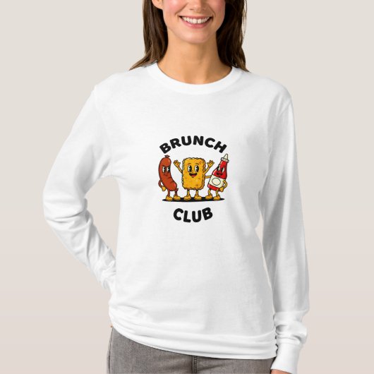 Brunch Club Retro-Cartoon-Essens-Spaß-Design T-Shirt (Vorderseite)